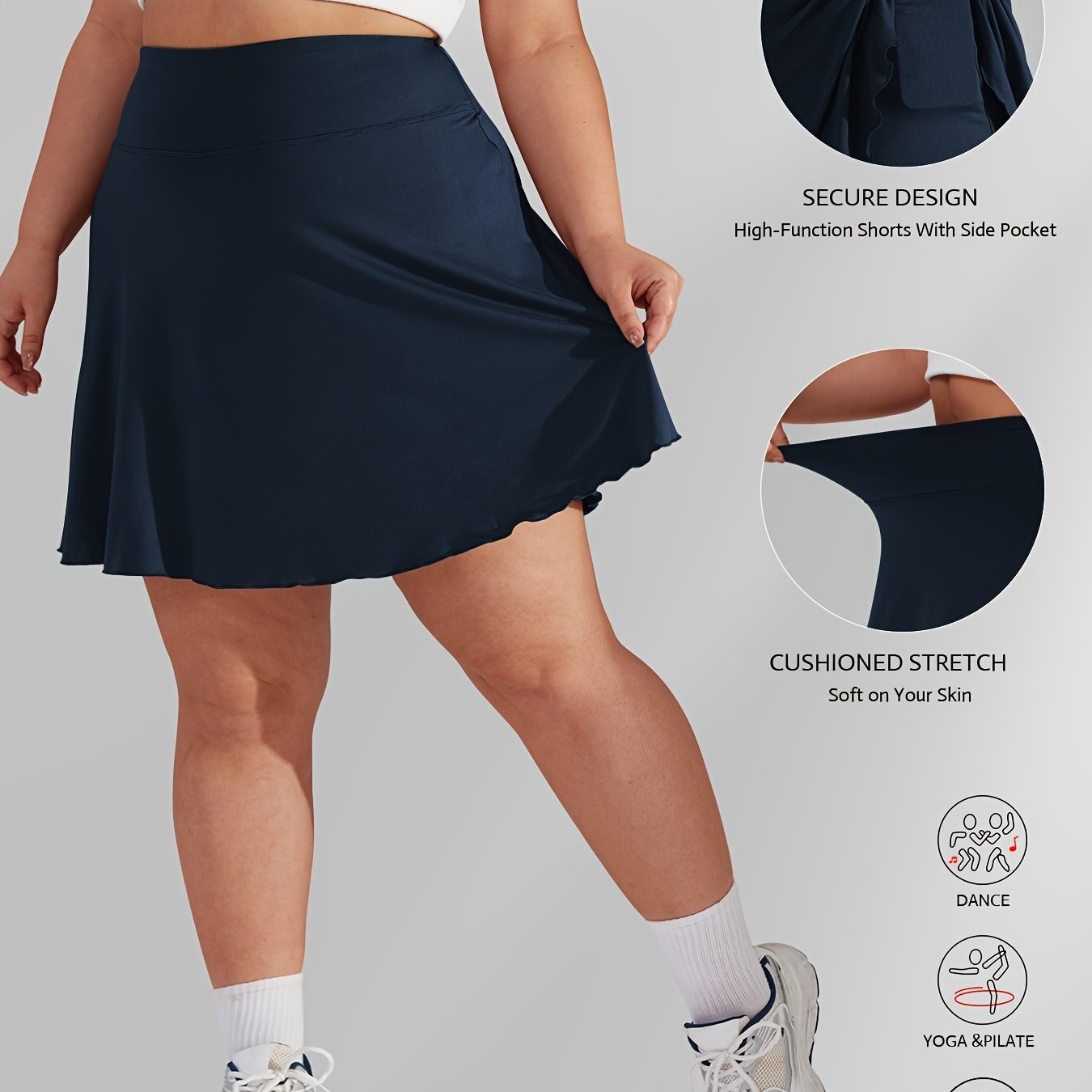 Plus Size Women’s High Waisted Tennis Skirt with Pockets for Golf Running