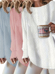 Plus Size Women's Cable Knit Long Sleeve T-Shirts Polyester Casual Pullover Top 3-Pack