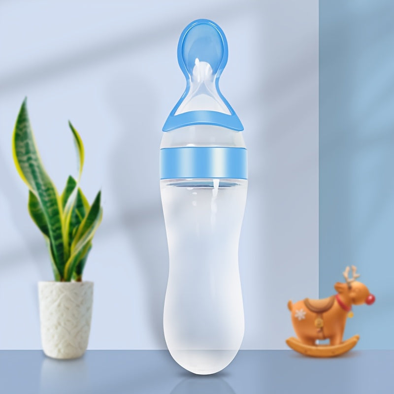 Silicone Baby Food Feeder Bottle with Squeeze Spoon for Milk Formula Food Supplement Medicine 0+ White Blue Green Pink