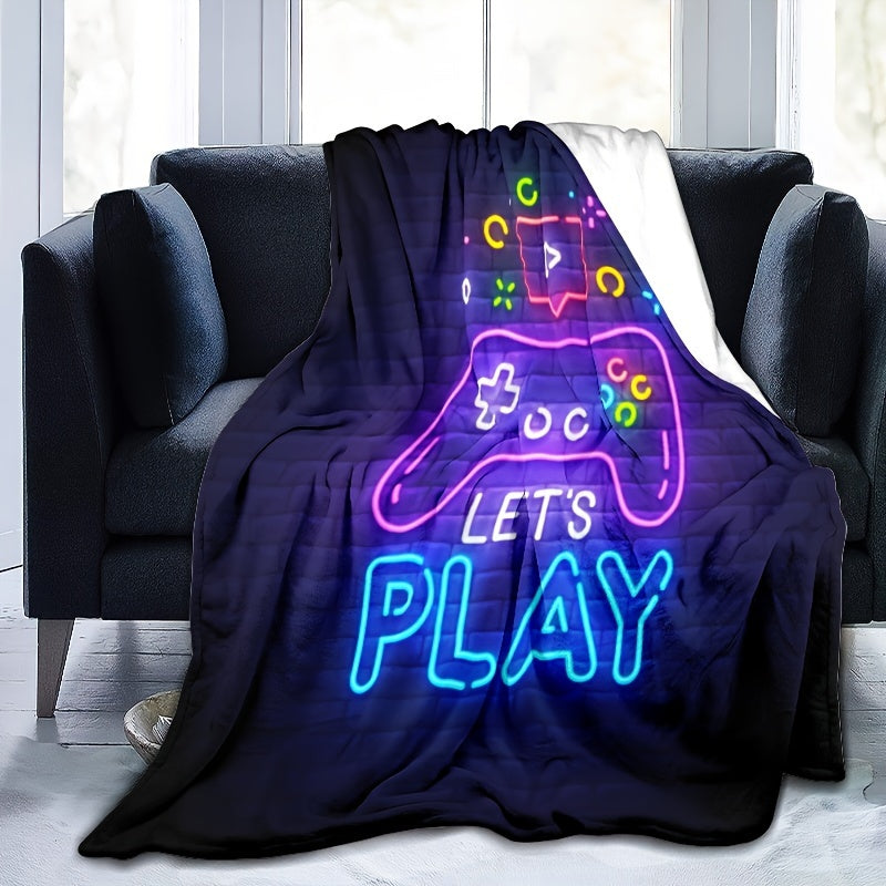 Neon Gamepad Throw Blanket Soft Flannel for Boys Teens Adults Bedding Gift