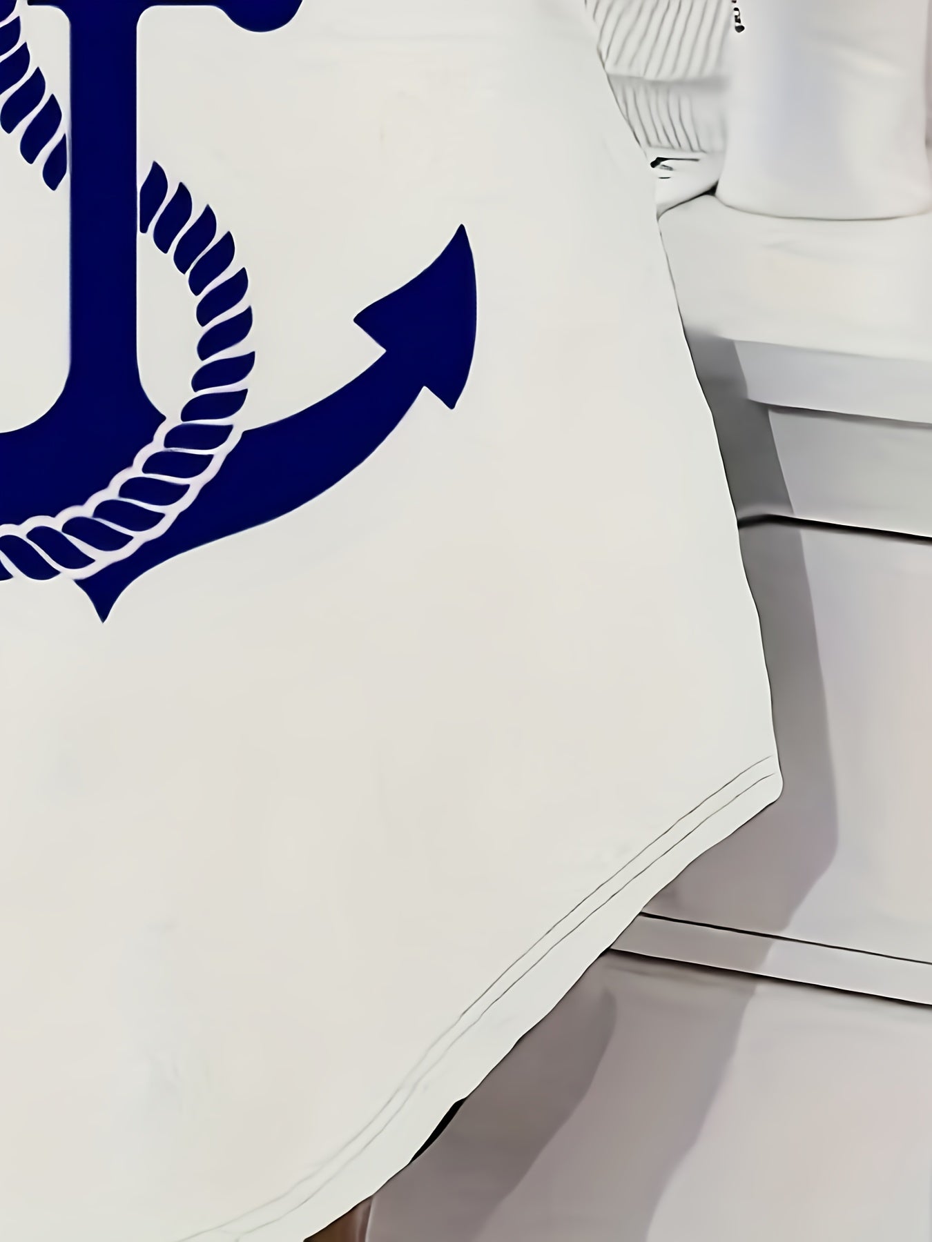 Plus Size Women's Sleeveless Nightdress with Nautical Anchor Print in White