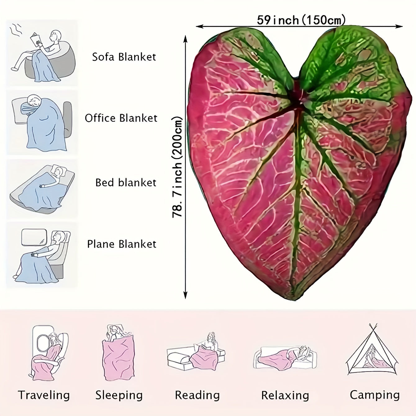 1 шт. плед из фланели в форме листа с креативным дизайном с принтом жилок листа. Этот уютный и мягкий плед идеально подходит для диванов, кроватей, кемпинга и путешествий. Это универсальный, всесезонный плед, который станет отличным подарком для взрослых.