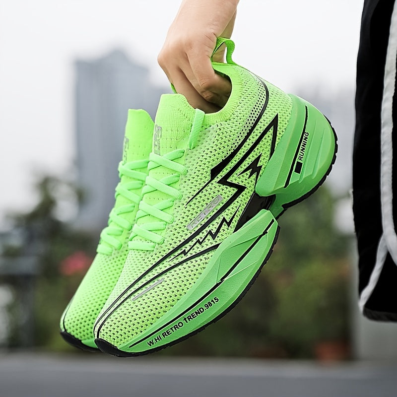 Men's All-Season Breathable Fabric Sneakers with Geometric Letter Print for Casual Running and Skateboarding