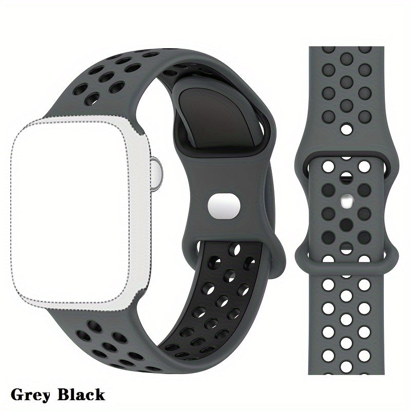 Breathable Silicone Sport Watch Band for Apple Watch 38mm-45mm Compatible with Series SE/8/7/6/5/4/3/2 in Grey and Black
