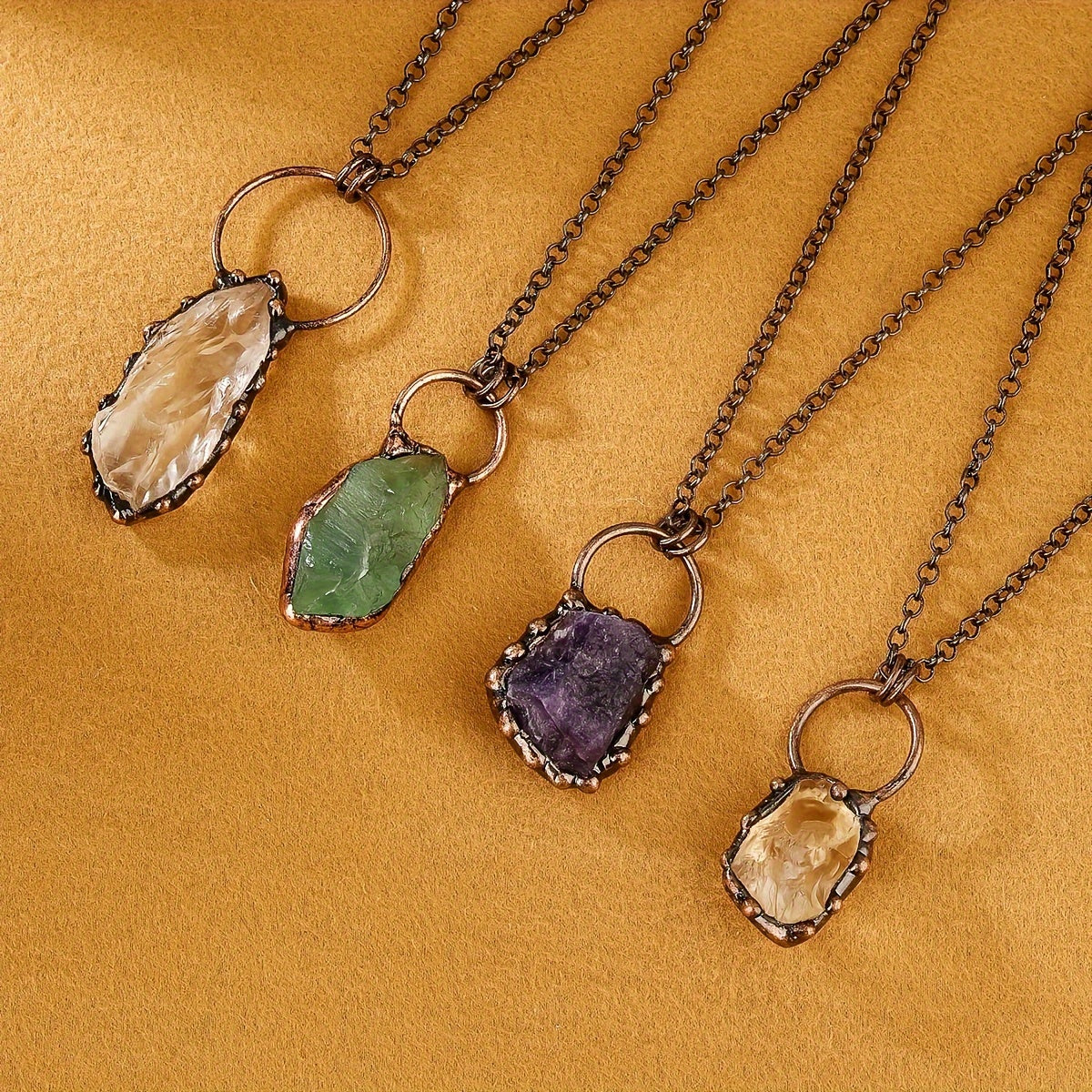 Natural Stone Pendant Necklace for Women Vintage Copper Jewelry Gift