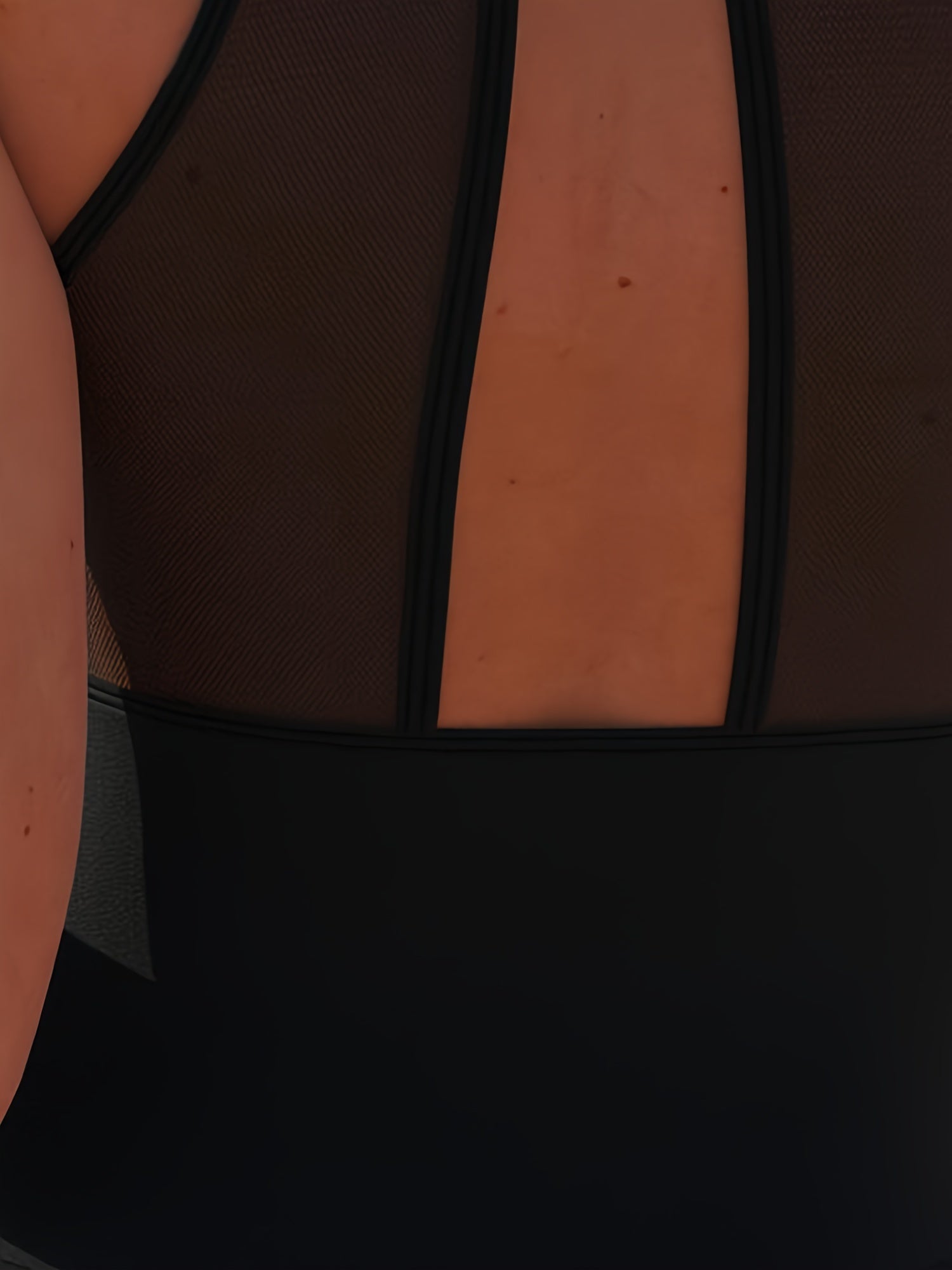 Women's Solid Color Halter Neck Swimdress with Sheer Mesh Detail High Stretch Knit