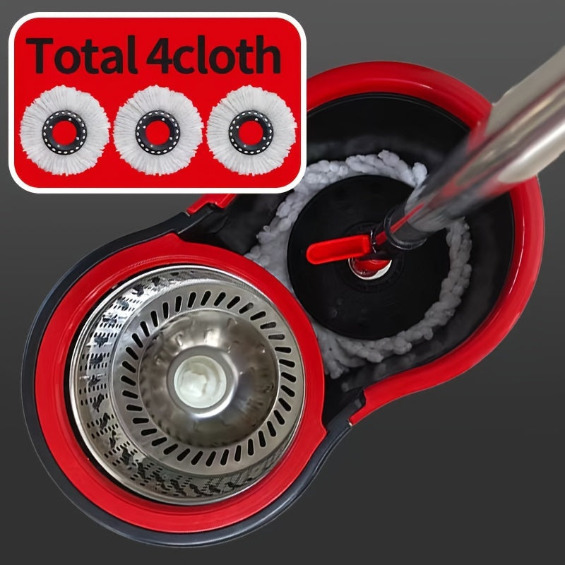 Dual-Function Spin Mop Set with Wheels for Kitchen Bathroom Floor Cleaning