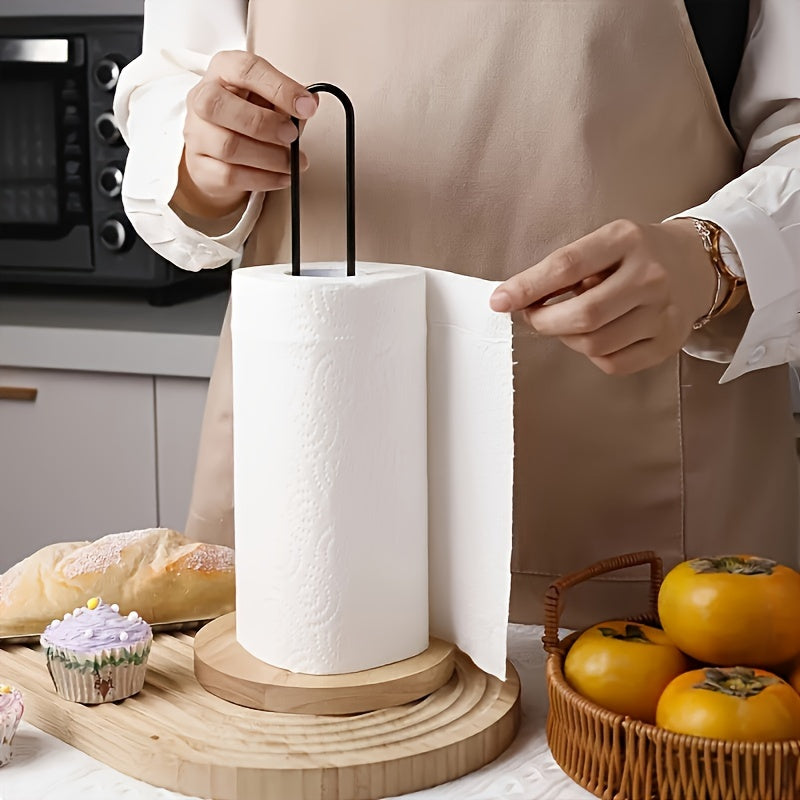 Stainless Steel and Wood Tissue Holder with Vertical Roll Organizer for Kitchen and Bathroom