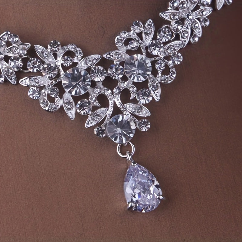 Bridal Rhinestone Jewelry Set Crown Headband Necklace Earrings Wedding Accessory