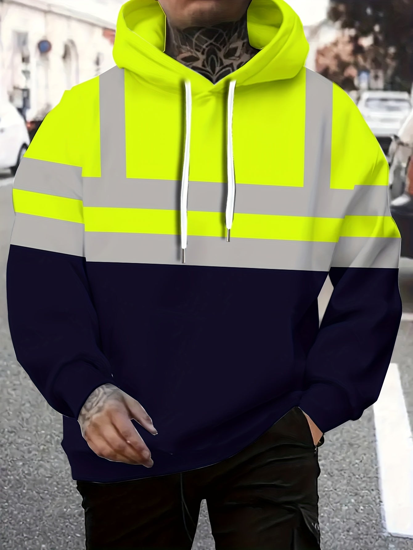 Men's Plus Size Hooded Sweatshirt Polyester Patterned Casual Long Sleeve