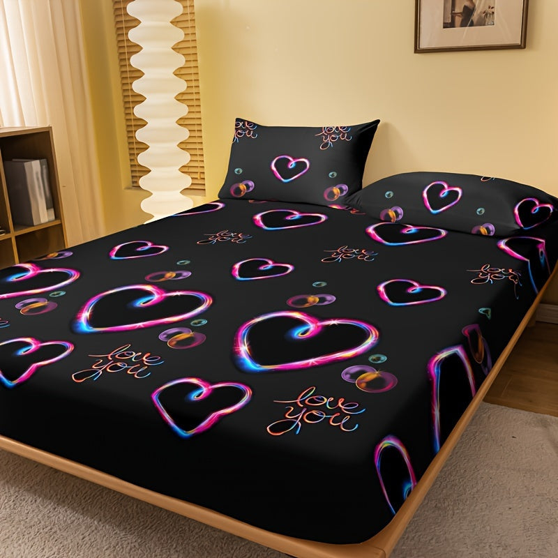 Colorful Love Print Fitted Sheet with Deep Pocket Soft Bedding Mattress Protector