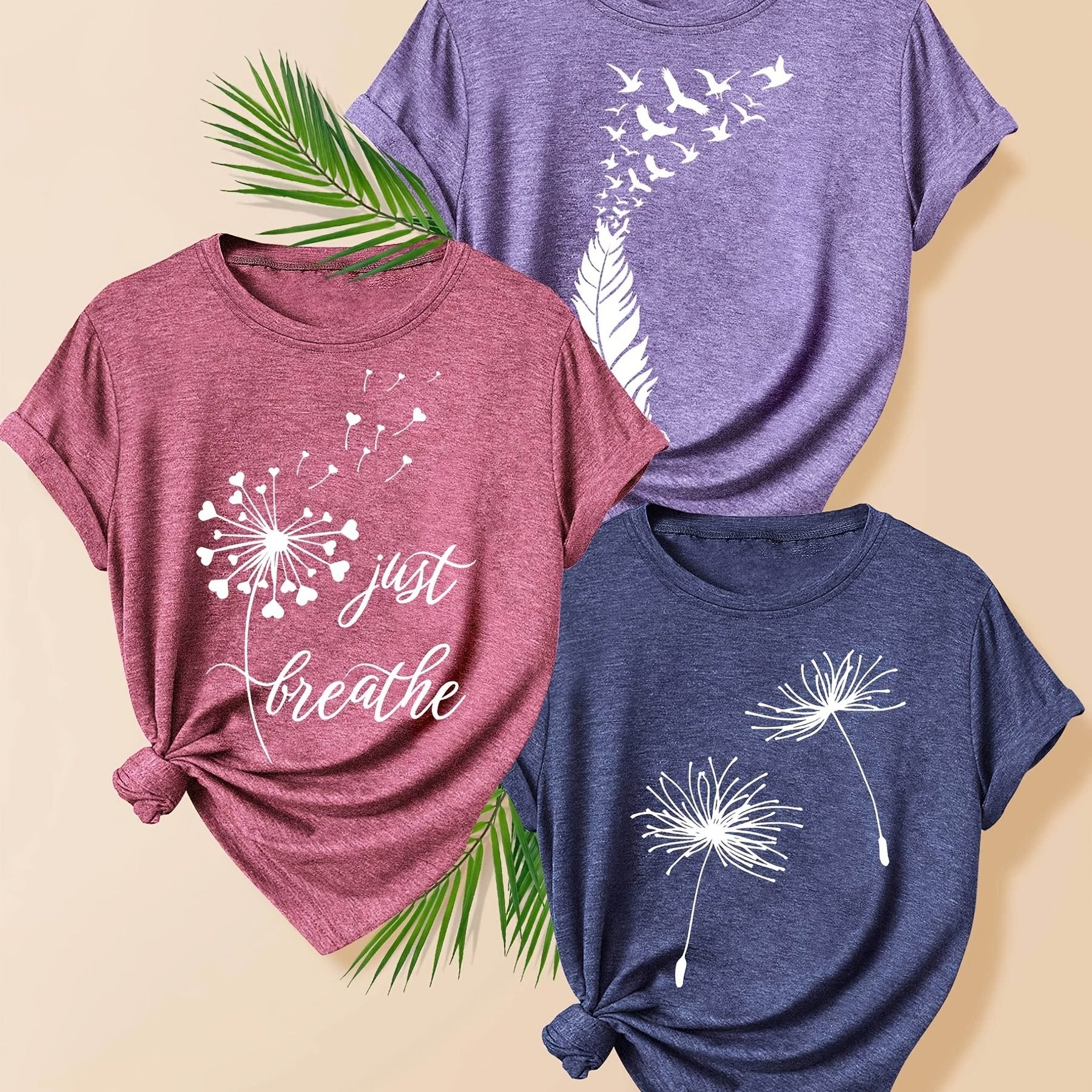 Women Summer T-Shirt Set Soft Cotton Blend Graphic Tees Multiple Colors