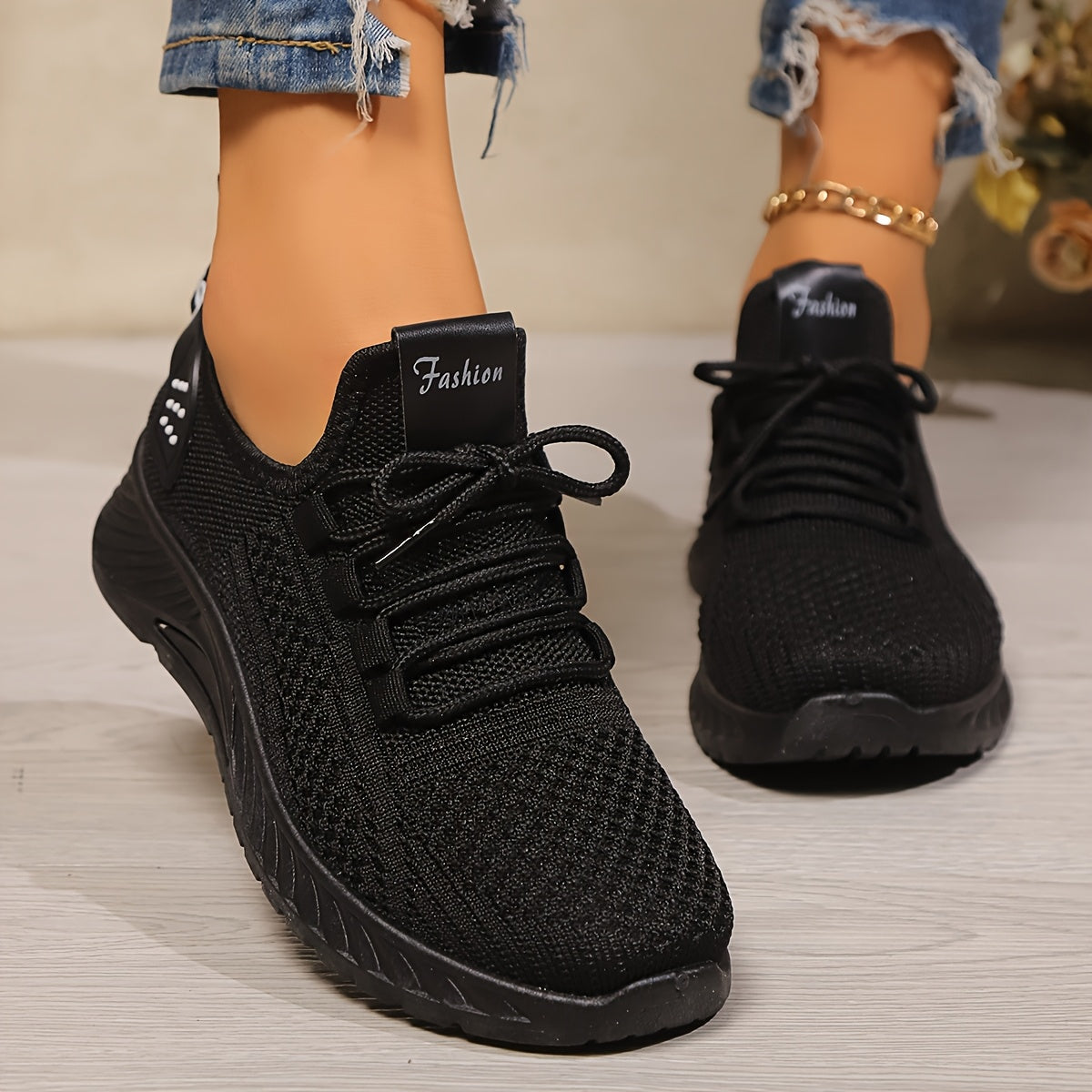 Women's Knit Mesh Slip-On Sneakers Lightweight Casual Shoes Solid Color
