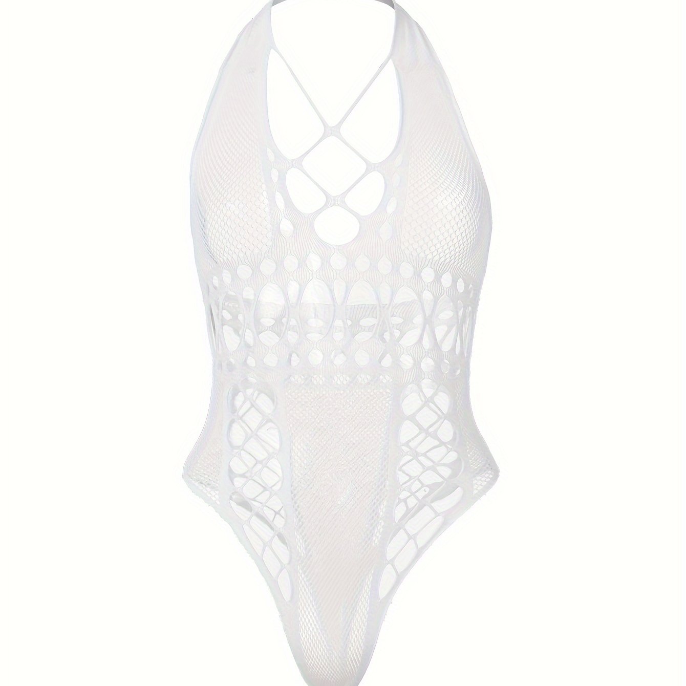 Women's Lace-Up Halter Neck Bodysuit with Mesh Details Lingerie
