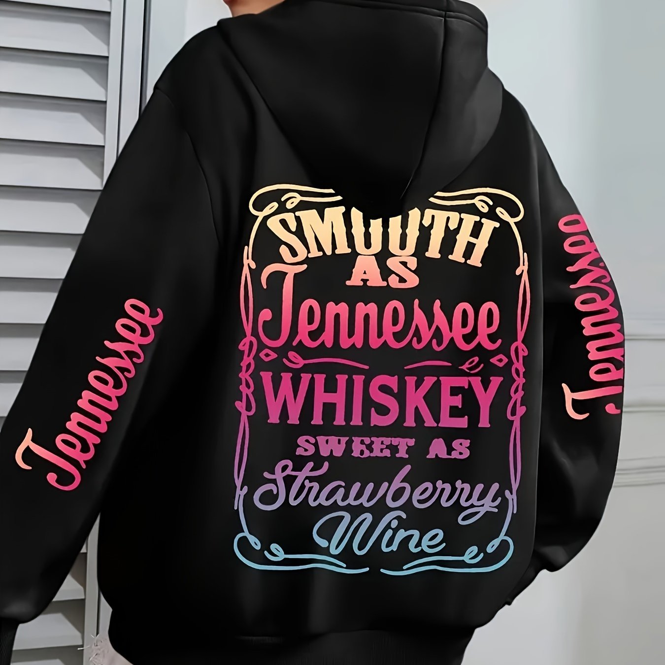 Plus Size Women's Oversized Hoodie with Graphic Text, Pockets, Drawstring