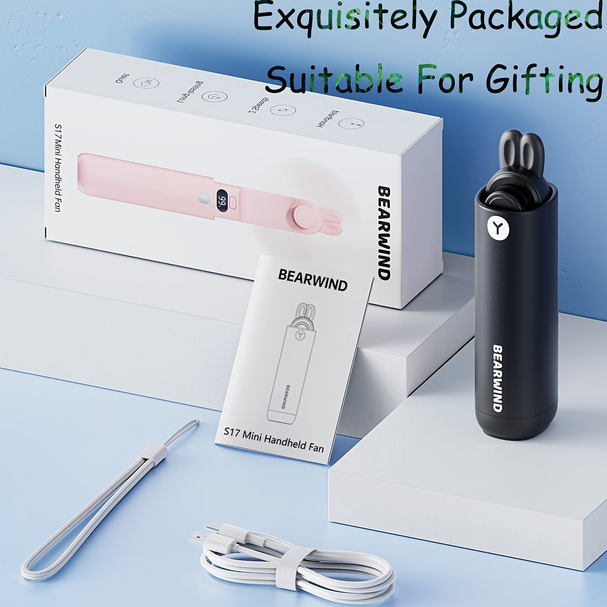 USB Rechargeable Mini Handheld Fan with LED Display, Portable Pocket Fan for Travel