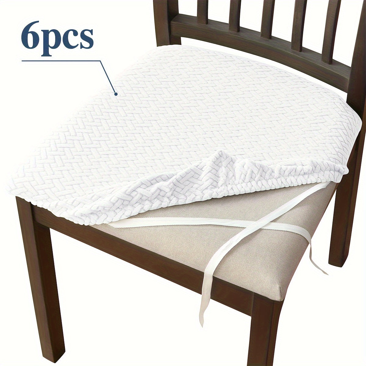 4/6 dona cho‘ziluvchan ovqatlanish stoli kreslolarining o‘rindiq qoplamalari, elastik moslash, bog‘lashlar, mashina yuviladigan