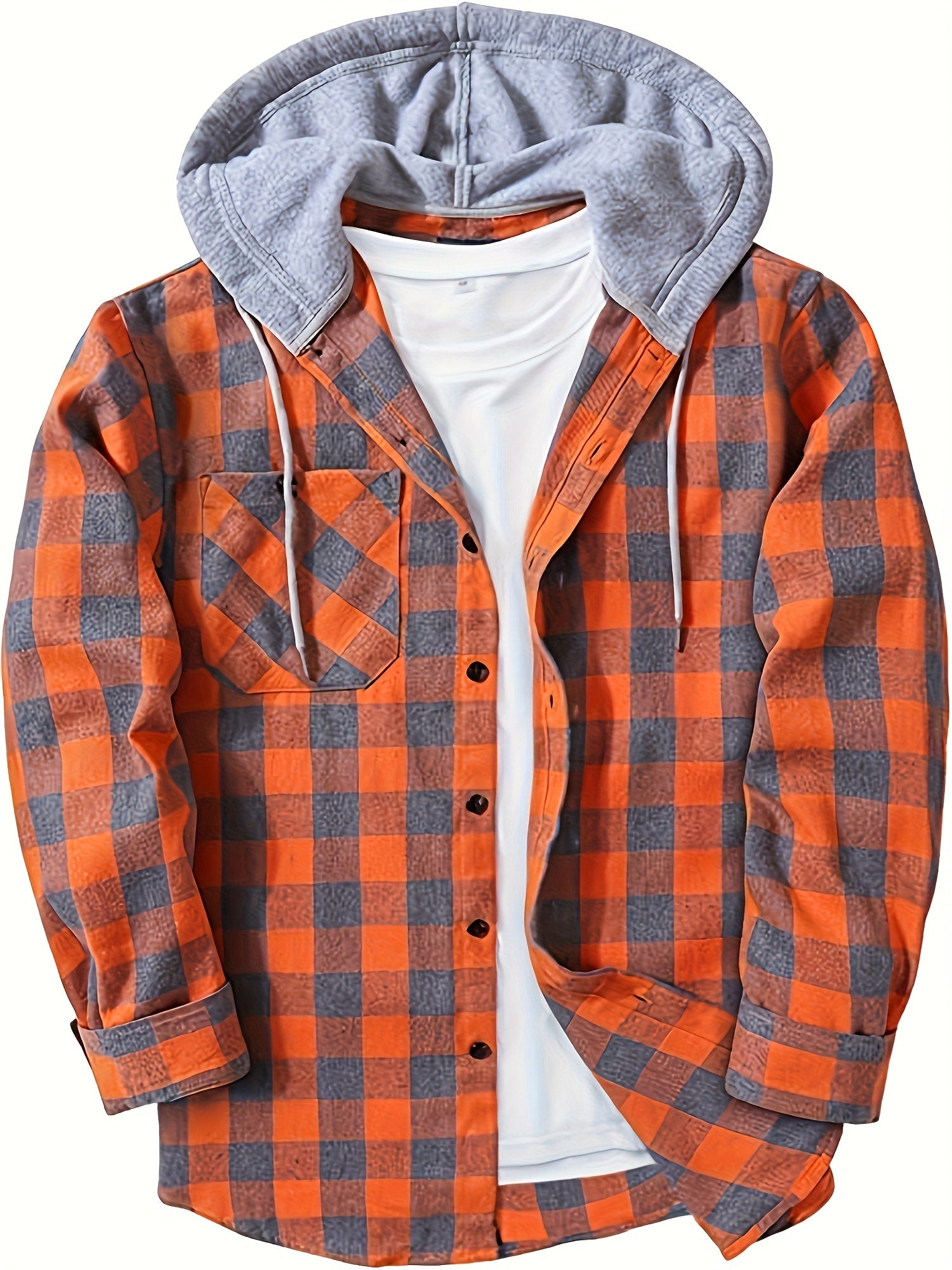 Men's Plus Size Plaid Hooded Shirt Jacket for Casual Daily Wear
