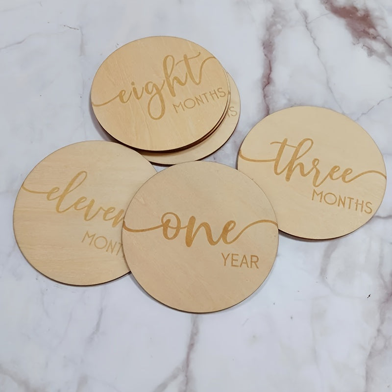 Wooden Baby Milestone Coasters for 1-12 Month Growth Anniversaries