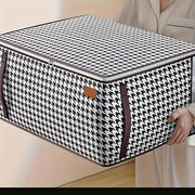 Bolsa de almacenamiento bajo la cama con estampado de pata de gallo, mezcla de algodón, impermeable, espaciosa, para mantas y ropa