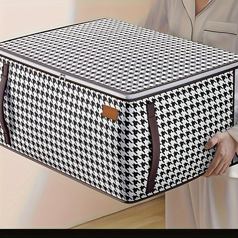 Bolsa de almacenamiento bajo la cama con estampado de pata de gallo, mezcla de algodón, impermeable, espaciosa, para mantas y ropa