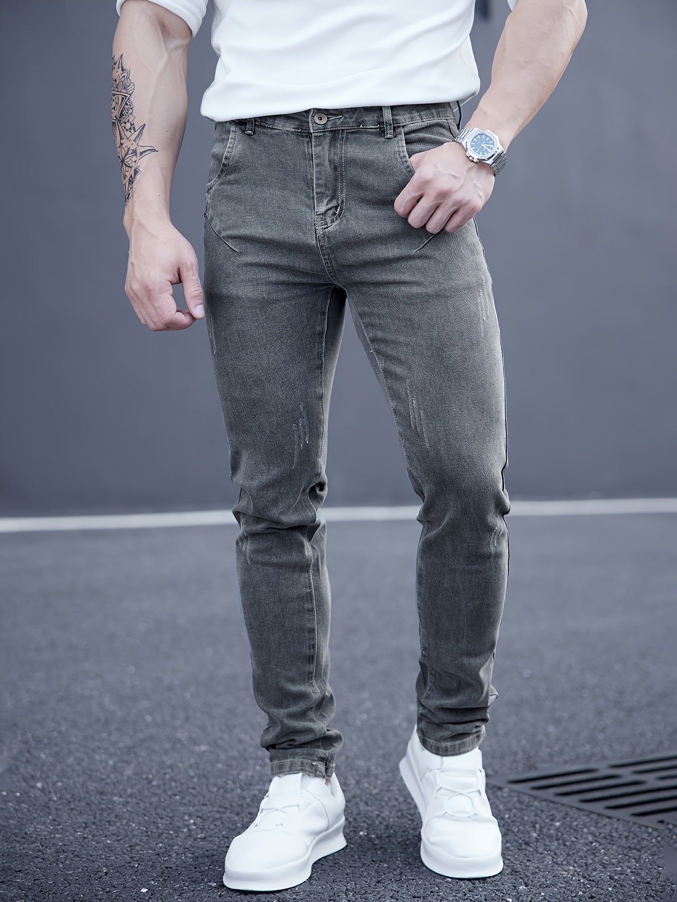 Men's Slim Fit Stretch Denim Jeans Casual Straight Leg Washed Look All-Season