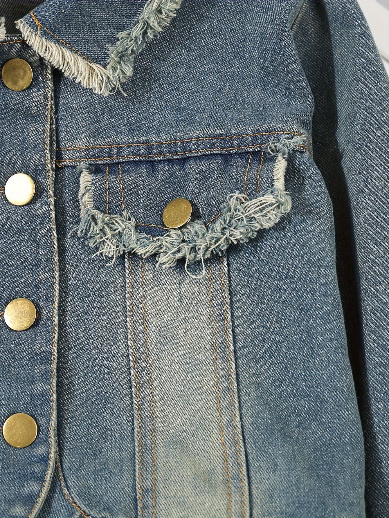 Girls Denim Two-Piece Set Autumn Retro Solid Color Woven Cotton Polyester