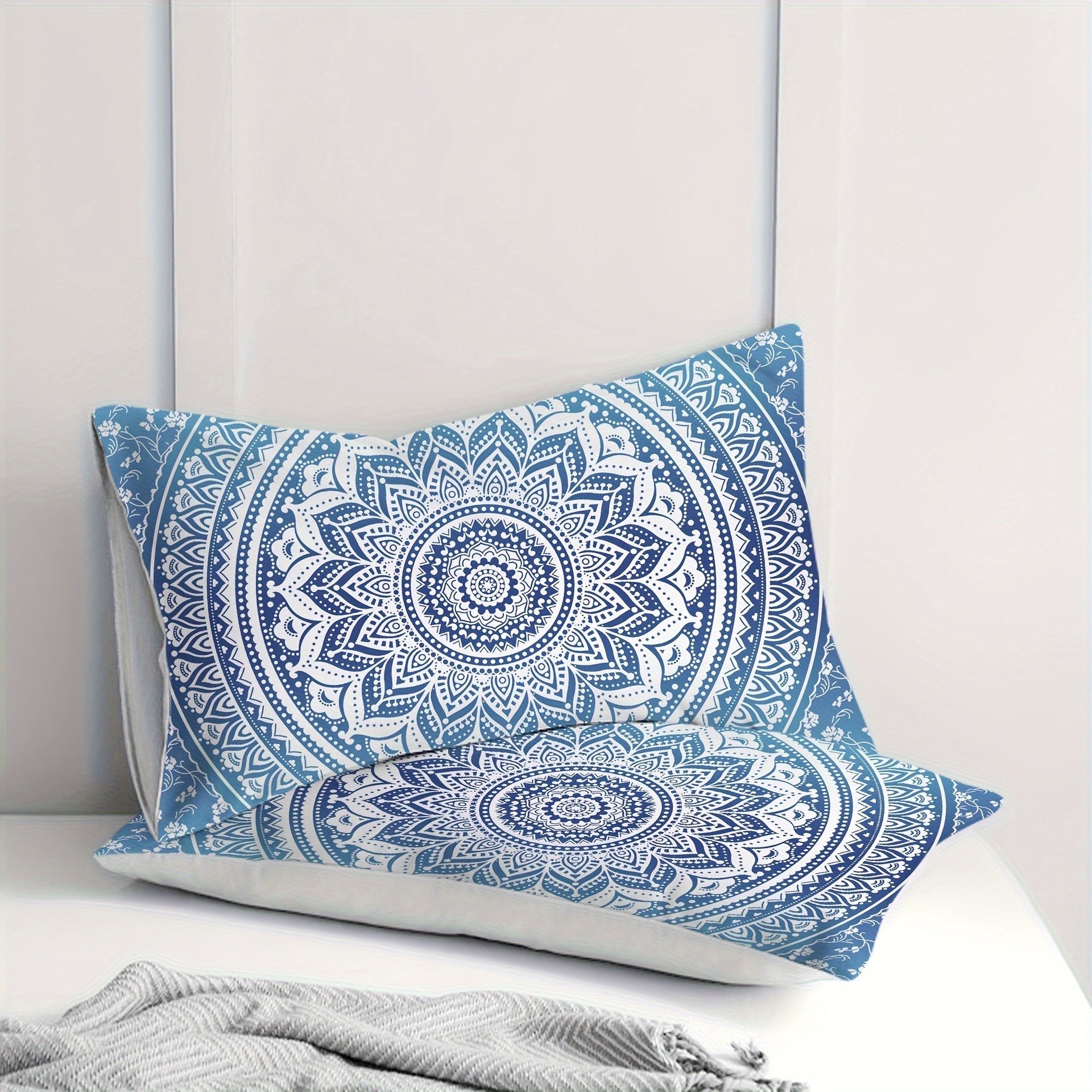 2 piezas de fundas de almohada con estampado de mandala étnico, suaves y transpirables, decoración para el hogar