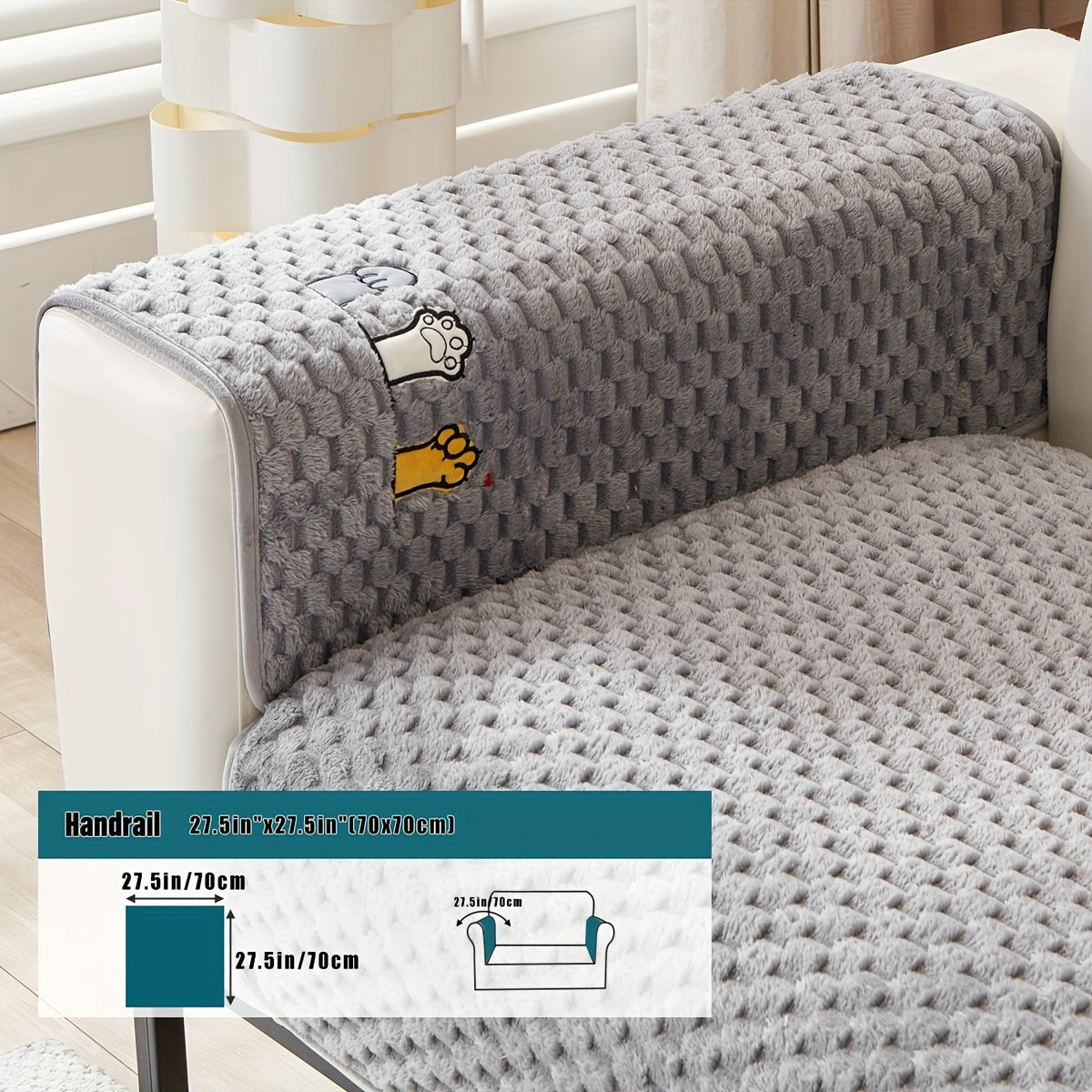 Funda de sofá de terciopelo con bordado de perro de dibujos animados, antideslizante, de felpa gruesa, protector de muebles