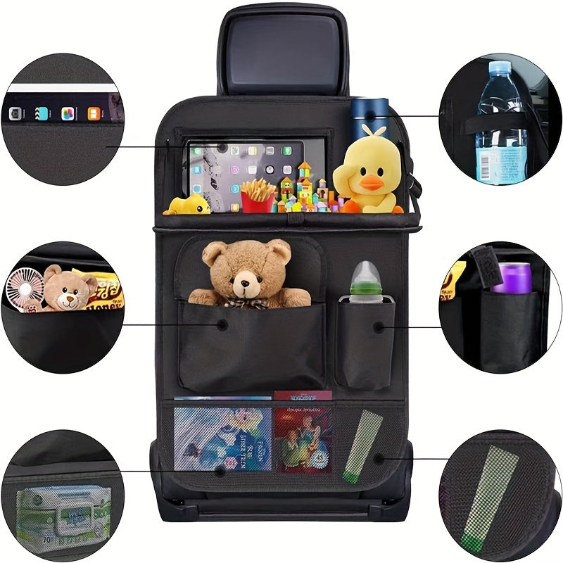 Органайзер для автомобильного сиденья из полиэстера с подносом-столиком для закусок и игрушек