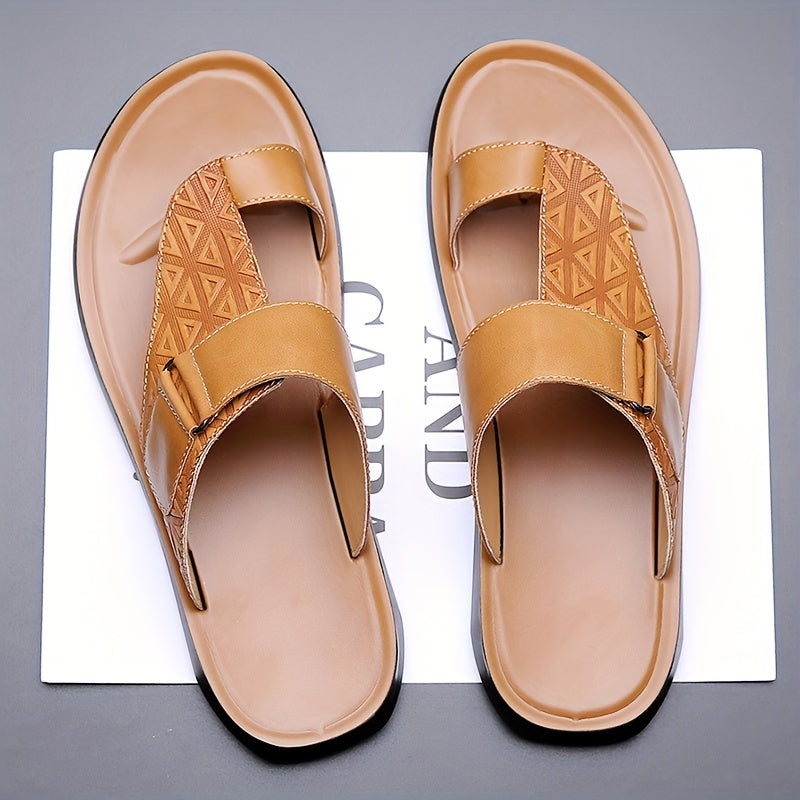 Men's Summer Casual Slides with Adjustable Strap Lightweight PU Non-Slip Beige