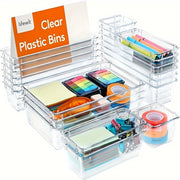 8-Pack Clear Plastic Desk Organizer Bins for Office and Home Storage