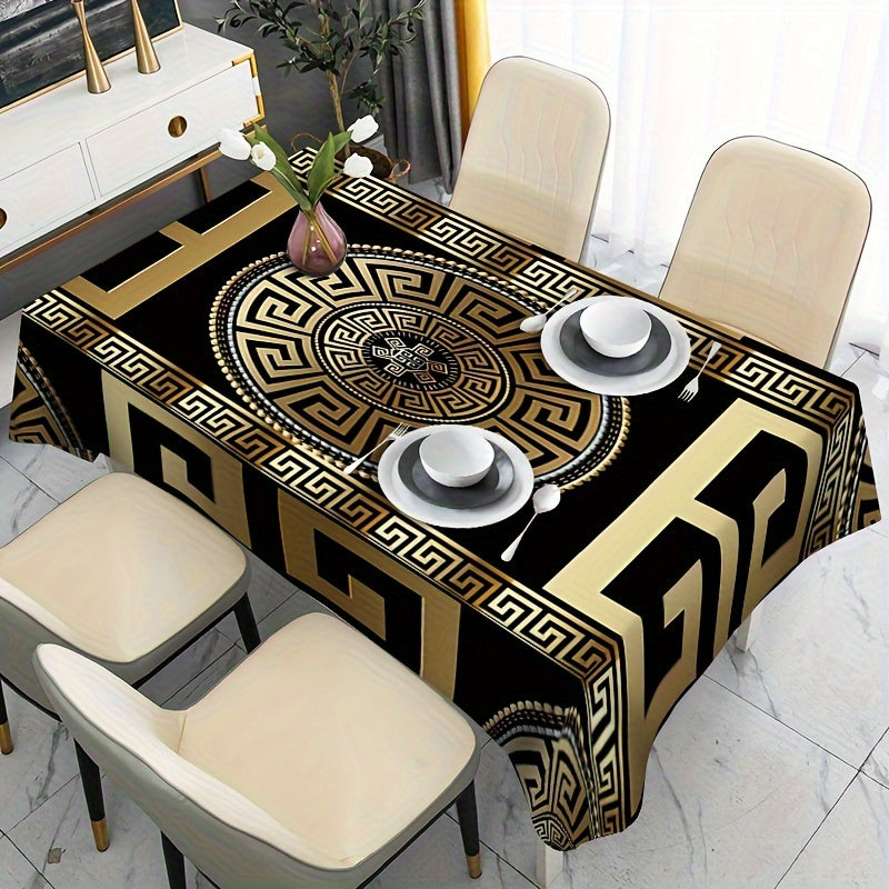 Black and Gold Greek Geometric Rectangle Tablecloth 88.9x139.7cm 139.7x198.12cm