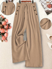 Plus Size Women's Wide-Leg Casual Pants Elastic Waist Maroon All-Season