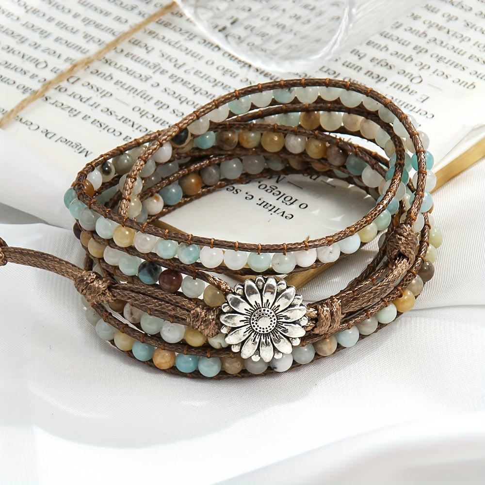 Women's Bohemian Style Waxed Cord Braid Adjustable 5 Rows Wrap Bracelet