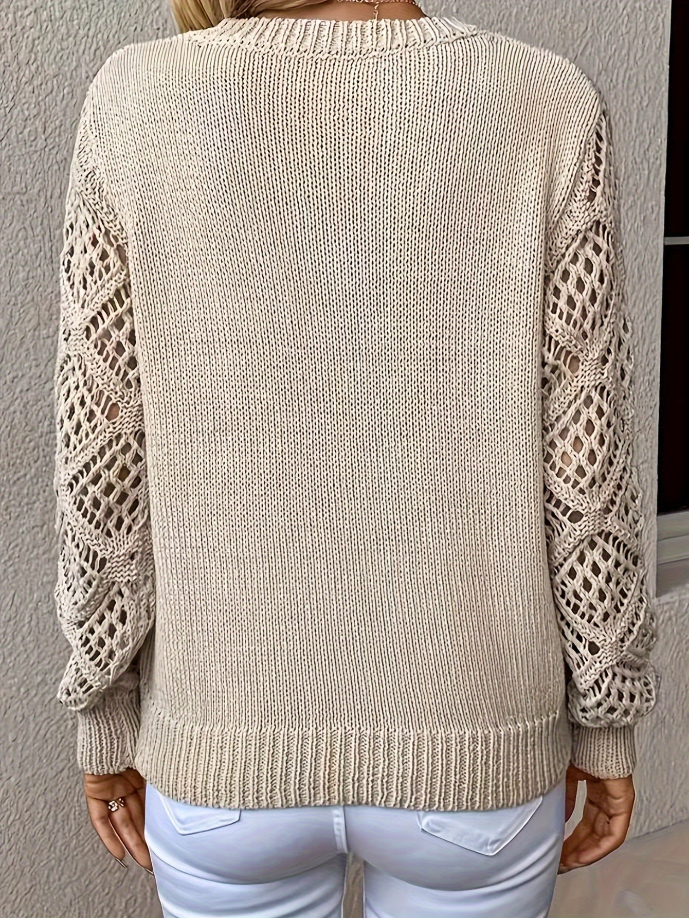 Ayollar uchun V-Yuynli Lazzali Kiyim, Bir Rangli Uzun Qoʻl Pullover, Bahor, Yoz, Kuz