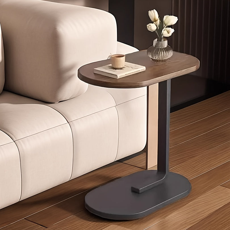 Walnut Sofa Side Table with Black Frame, Space-Saving End Table for Living Room or Bedroom