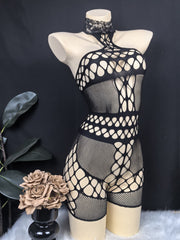 Women's Mesh Bodysuit with Hollow-Out Design and Low Support