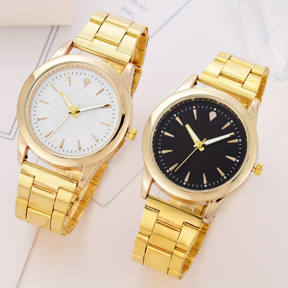 Ladies' Gold Quartz Watch Set with 2 Pieces Elegant Classic Accessories