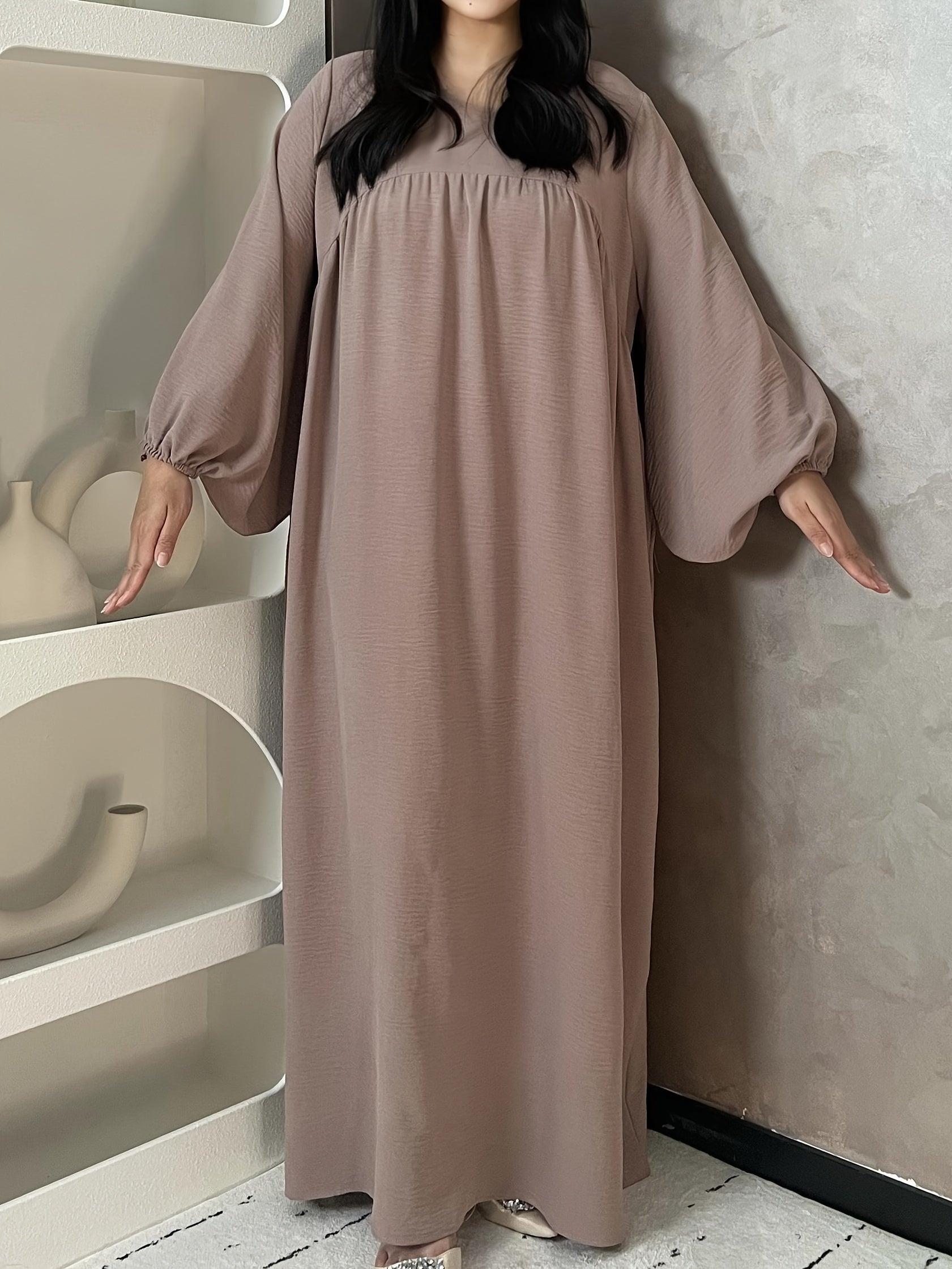 Vestido plisado con mangas globo para mujer, talla única