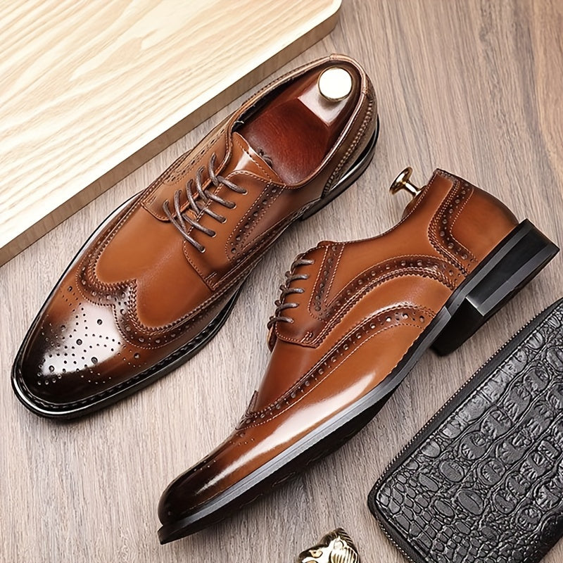 Men's Leather Wingtip Brogue Oxford Shoes Non-Slip Sole Casual Formal