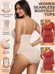 Body de control de abdomen sin costuras para mujer talla grande beige burdeos