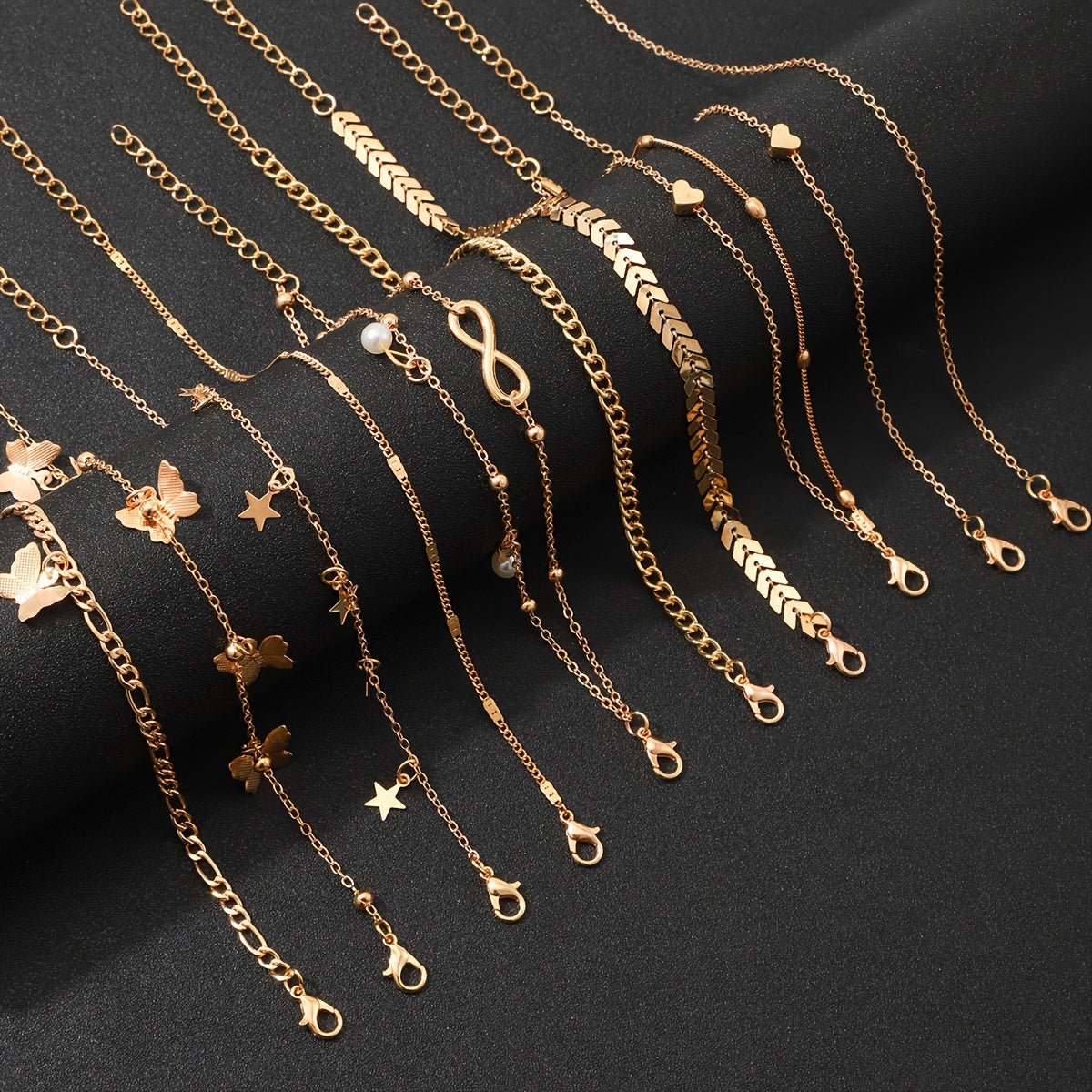 Women's Anklet Set with Butterfly and Bead Charms Snake Chain Beach Party Jewelry