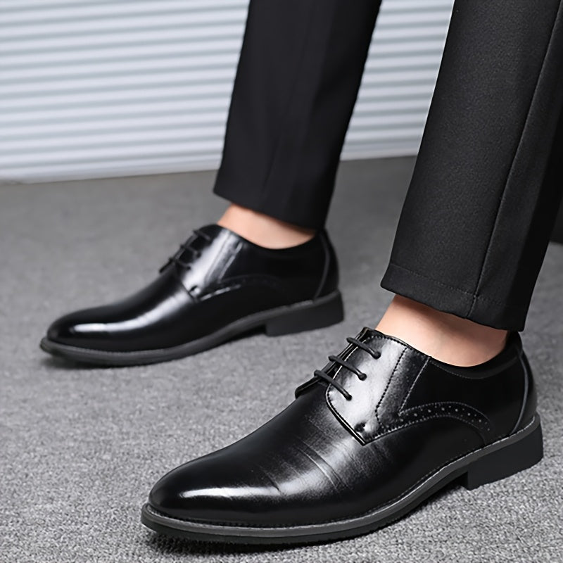 Men's Leather Oxford Shoes Pointed Toe Lace-Up Business Casual Formal All-Season