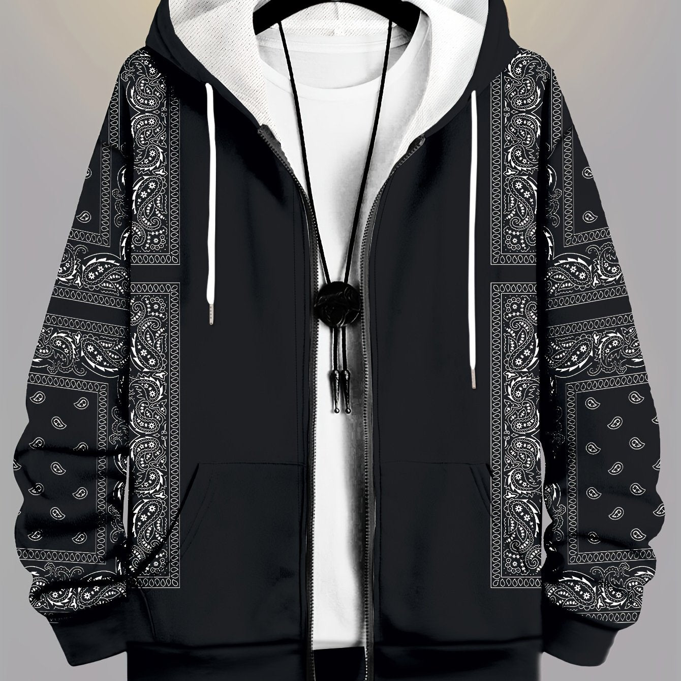 Chaqueta casual con capucha para hombre de talla grande, de poliéster, tela de punto, patrón impreso, ajuste regular