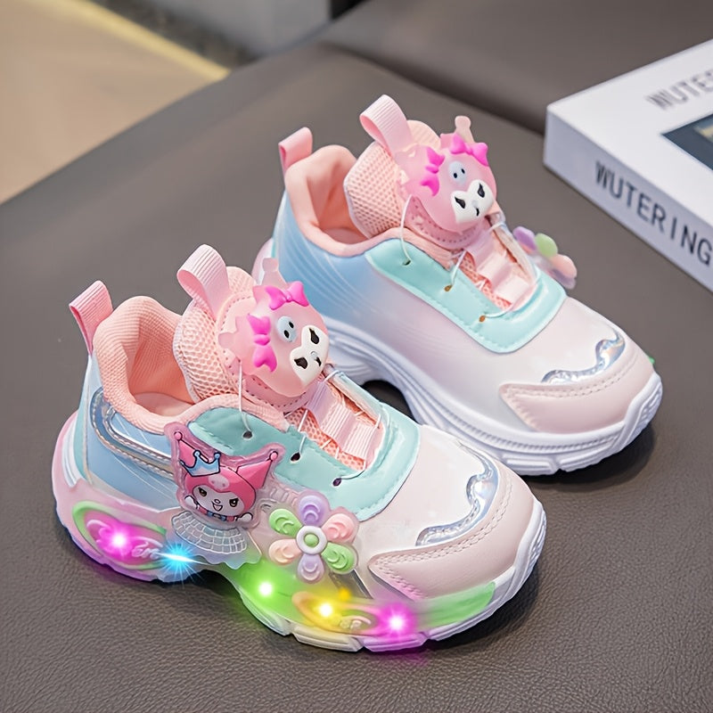 Girls' Spring Sneakers with Glowing Lights Cartoon Design Low Top Rubber Sole