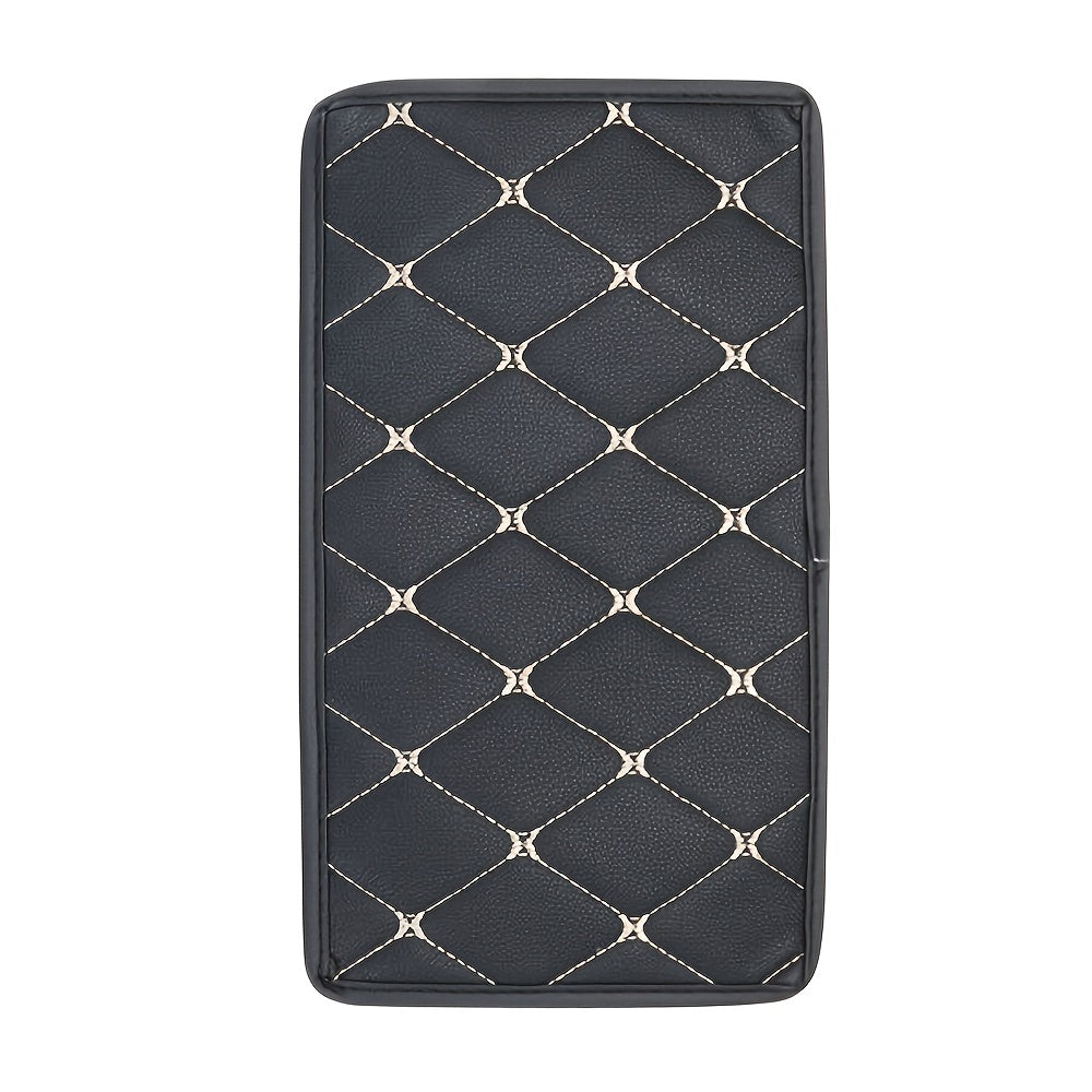 Car Armrest Cushion Leather Diamond Stitching Brown Center Console Cover Protector