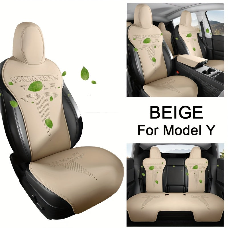 5 Seats Nappa Leather Car Seat Cover for Tesla Model Y/3 Breathable Front Rear Cushions