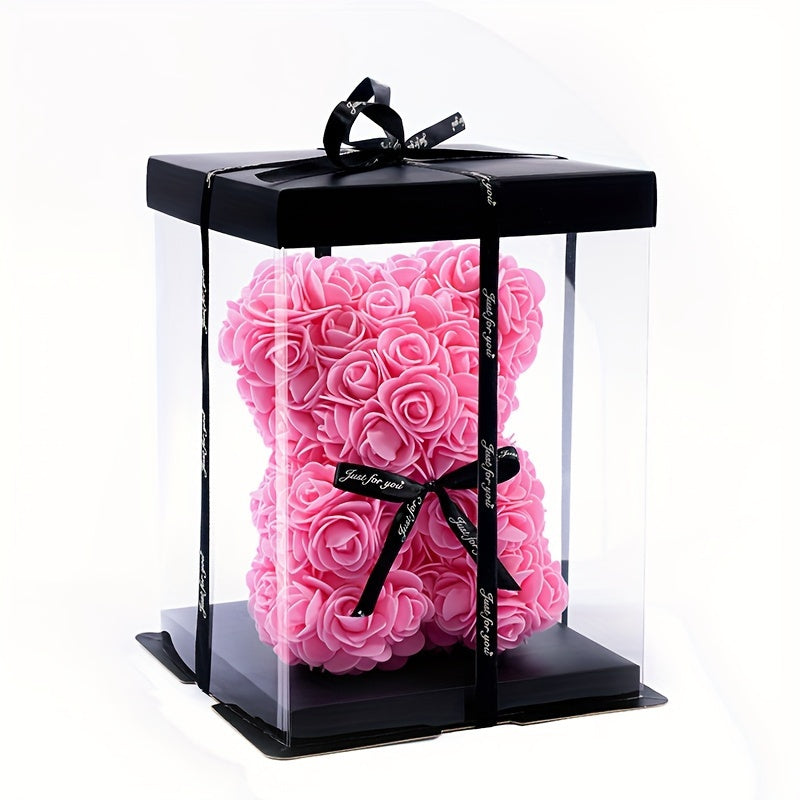 20cm Artificial Foam Rose Bear in Container Decorative Flower Arrangement for Home Decor Gift