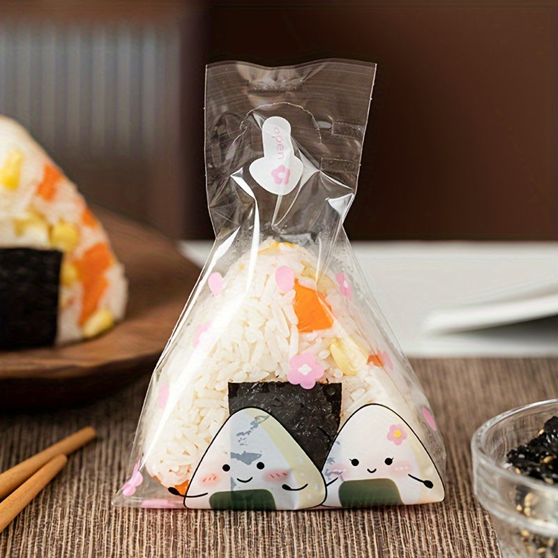 Упаковка из 50 милых треугольных сумок для рисовых шариков-суши - Изготовлены из пищевого полипропилена (PP), безопасные для микроволновой печи обертки нори, многоразовые сумки для онигири.